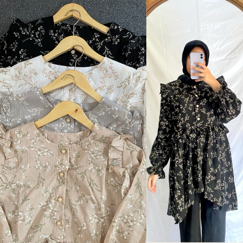 Dreamy Floral tunik | tunik motif bunga | tunik crinkle | beavy.id
