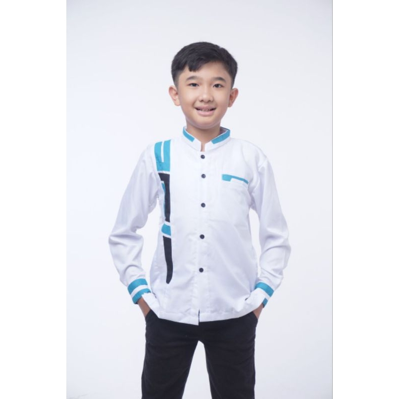 Baju Koko Anak Lengan Panjang Elrumi Umur 8 - 14 Tahun Motif Sinergi