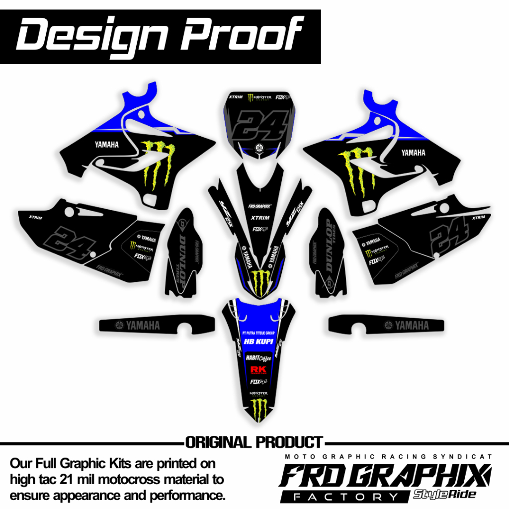 Decal Custom Yamaha YZ 125x 250F bahan Tebal Laminasi Bening