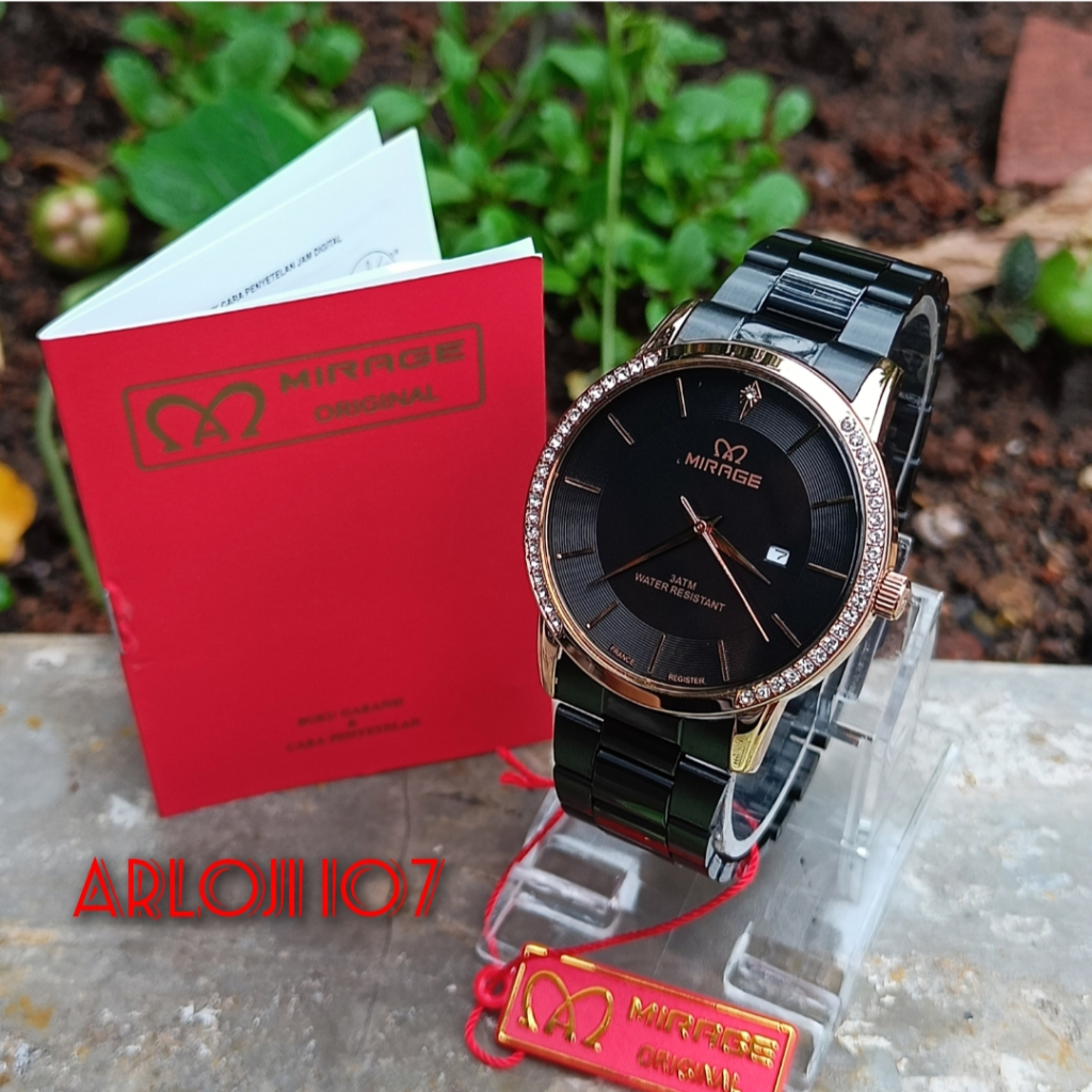 JAM TANGAN MIRAGE PRIA 8805 BRP-M BLACK ROSE GOLD ORIGINAL
