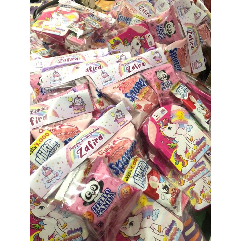 

paket snack ultah anak | paket ultah dan souvenir tema pink