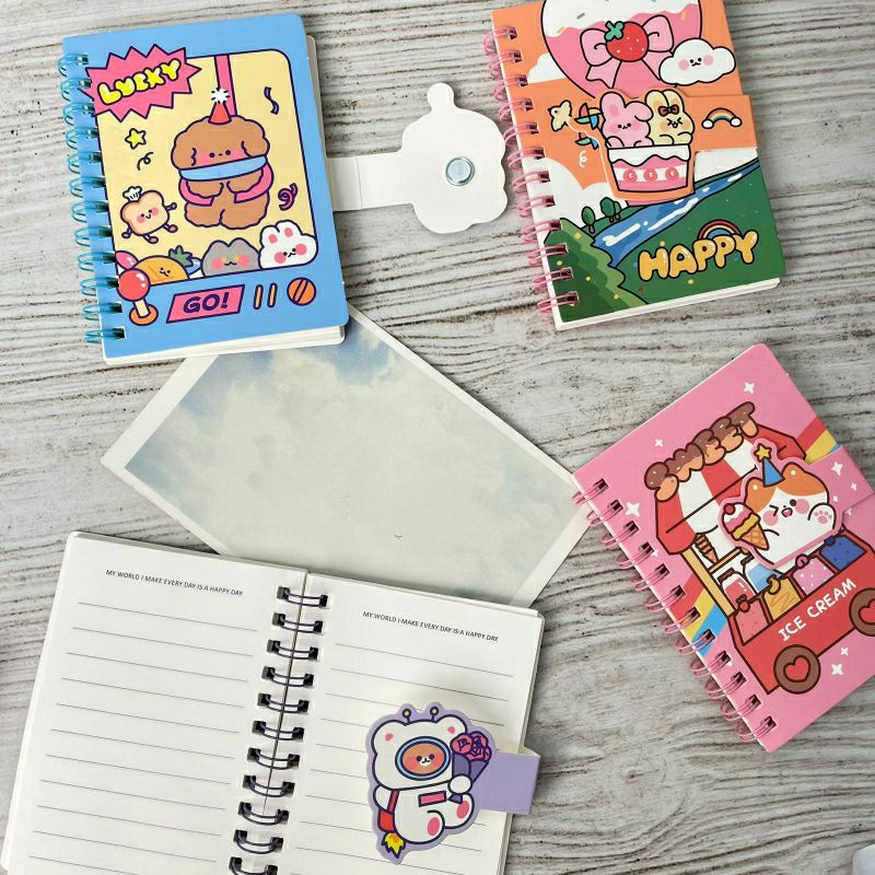 

BUKU BINDER MINI A7 KARAKTER PREMIUM BK-1077 notebook spiral mini cover hewan magnet notebook saku gambar lucu buku catatan mini unik kekinian