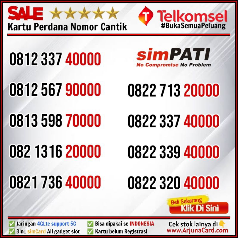 NOMOR CANTIK TELKOMSEL 0000 SIMPATI  LOOP KWARTET 4G