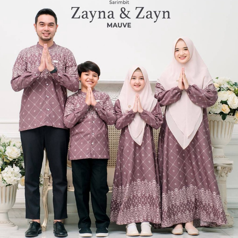 Kode DZE209 Greenism Sarimbit Motif Zayna & Zayn (Mauve) Quality Premium Syari'i - Family Set Sarimb