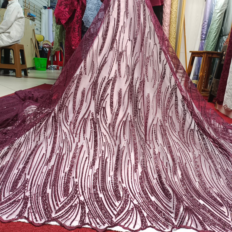 (COD) Kain Tile Motif Salur | Lace Premium | Bordir Spenggel | Kain Meteran Terbaru | Bahan Kebaya