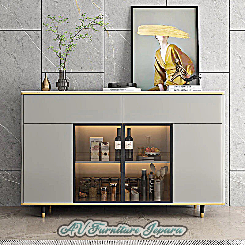 Bufet hias Modern warna abu-abu terbaru top meja marmer