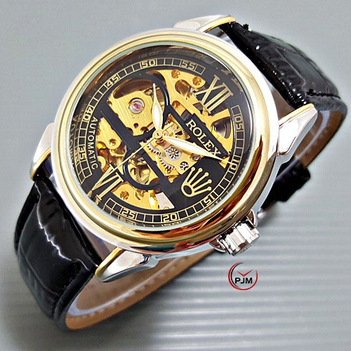 Jam Tangan Pria Rolex | Skeleton | Kulit | Classic Otomatis tanpa baterai | Pria
