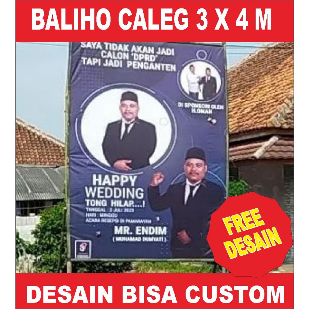 Baliho Caleg ukuran 3m x 4m Bisa Custom dan Free Desain