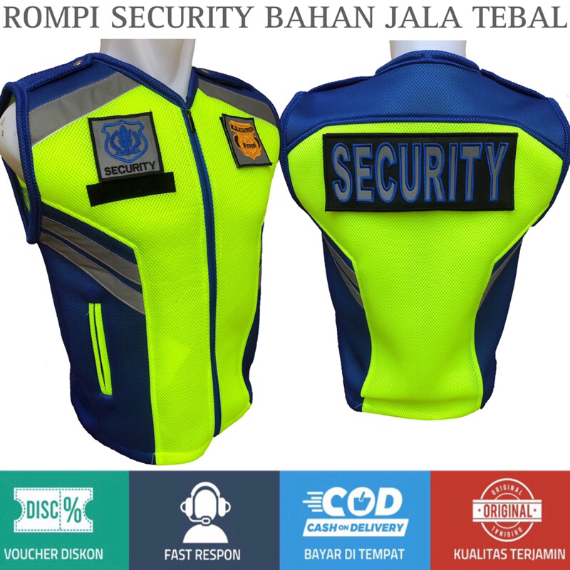 PROMO GRATIS NAMA Rompi Security/Satpam Hijau Tebal Bahan Double Mesh
