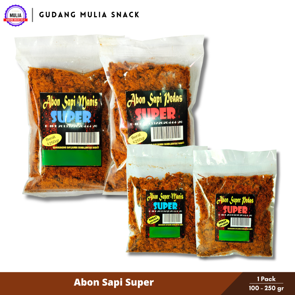 

Abon Sapi Super Asli Solo 250 Gram | Abon Rasa Manis & Rasa Pedas 100 Gram & 250 Gram