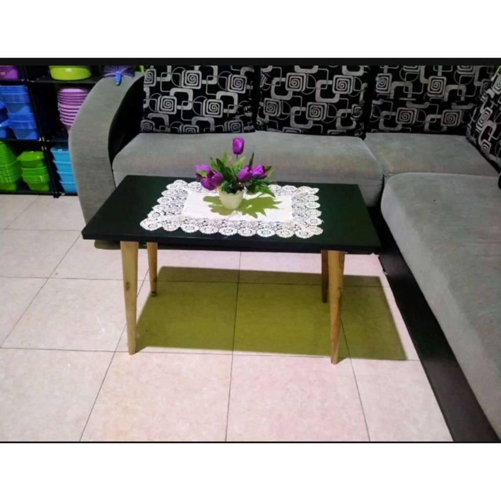 Meja Kaki Kayu Ruang Tamu Lesehan Minimalis Aesthetic Meja Cafe Hitam
