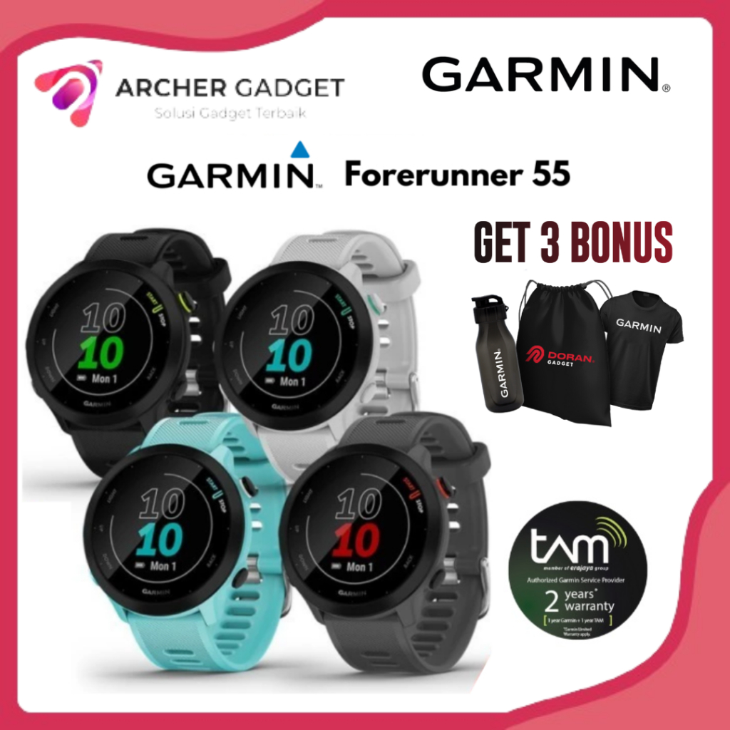 Garmin Forerunner FR 55 FR55 Black White Aqua Monterra Grey / GARANSI 2 TAHUN TAM