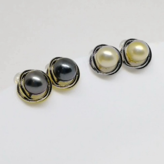 Perhiasan Anting Giwang Mutiara Air Laut ASLI/Perak S925 Lapis Emas 18k