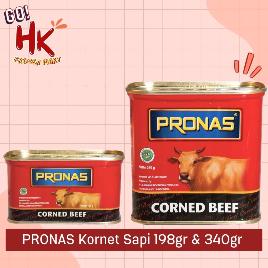 

Pronas Kornet Sapi 198gr & 340gr | corned beef daging kaleng praktis halal HK Frozen Mart