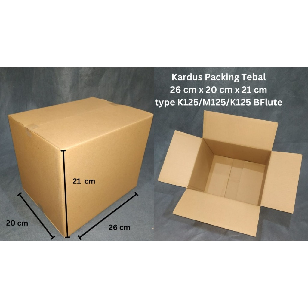 

Kardus Packing Tebal P26 cm x L20 cm x T21 cm BFlute K125/M125/K125