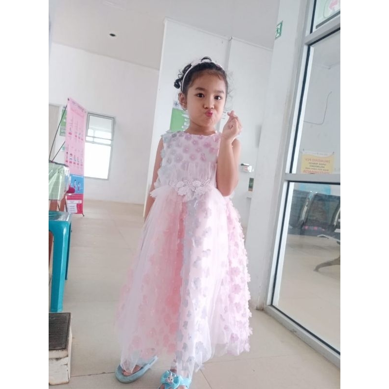 gaun pesta anak dress pesta anak pressket anak pink dan putih usia 3-7