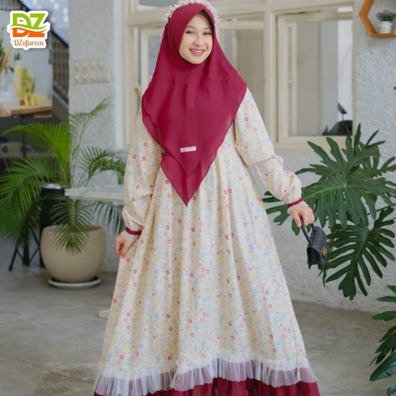 Gamis Lubna Series Teen / Gamis Anak Cewe Bunga Tile Cantik Set Hijab Syari Murah Rumah Mikha
