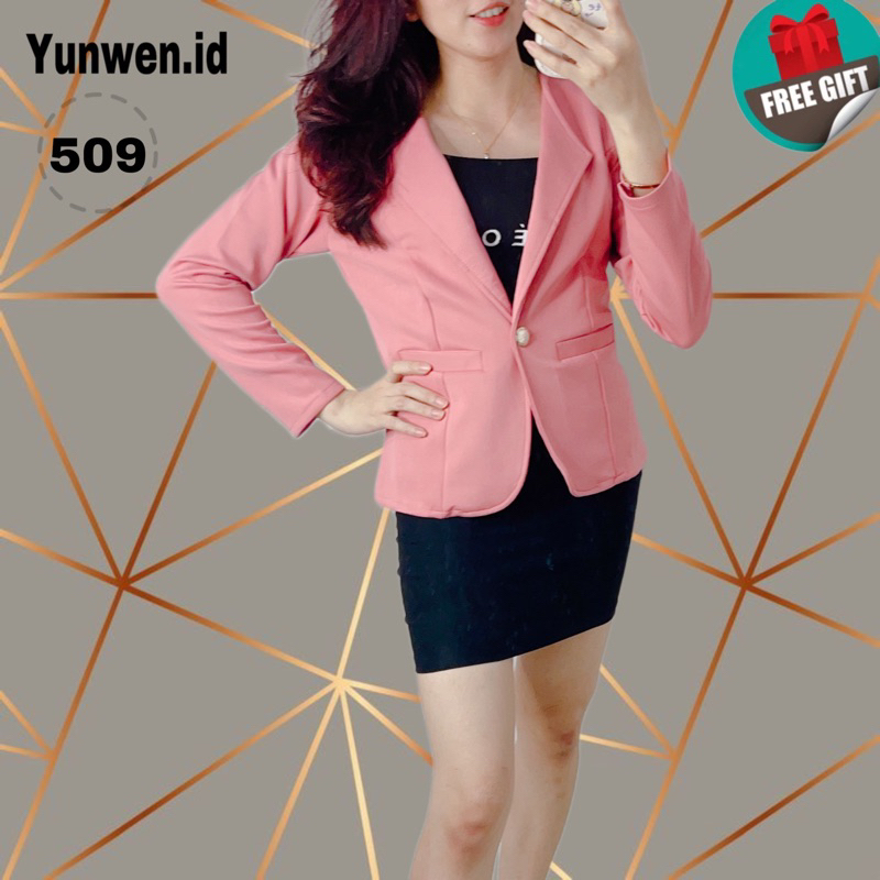 Baju jas blazer wanita korea untuk kerja dan kuliah warna hitam putih merah pink coklat terbaru vira