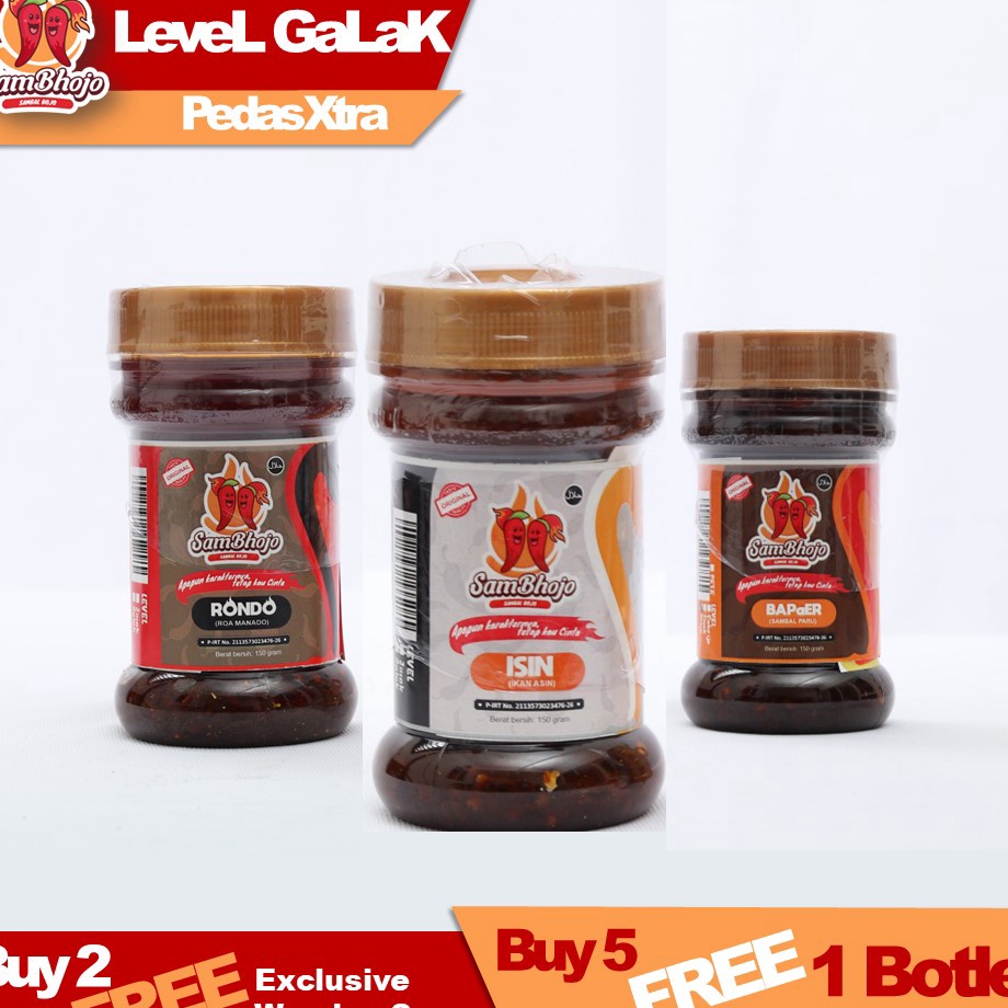 

[KODE ABPYK] SamBhojo - Sambal Botol Level Galak, Sambal Baby Cumi, Sambal Teri Medan, Sambal Paru, Sambal Pete, Sambal Bawang, dll - Botol 120 gr