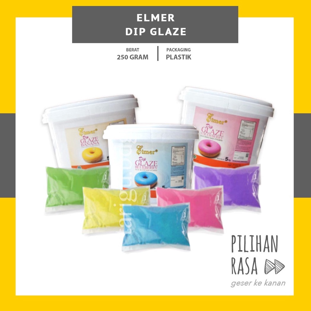 

Ready DIP GLAZE ELMER 250GR - TOPPING DONAT - TOPING PISANG COKLAT NUGGET - SAUS COKLAT WARNA WARNI 7dezp