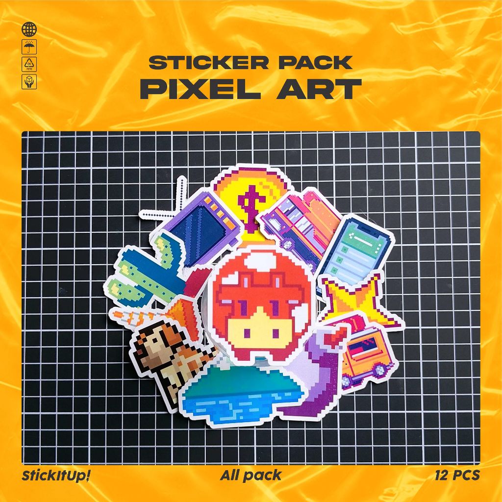 

COD✨ StickItUp Stiker Pack Kartun Pixel Lucu Keren Untuk Koper Laptop Skateboard