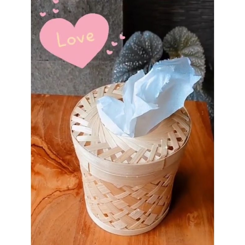 Tempat Tisu Bulat | Tempat Tisu | Wadah Tisu | Tisu Gulung | Keranjang | Hampers | Kerajinan Bambu