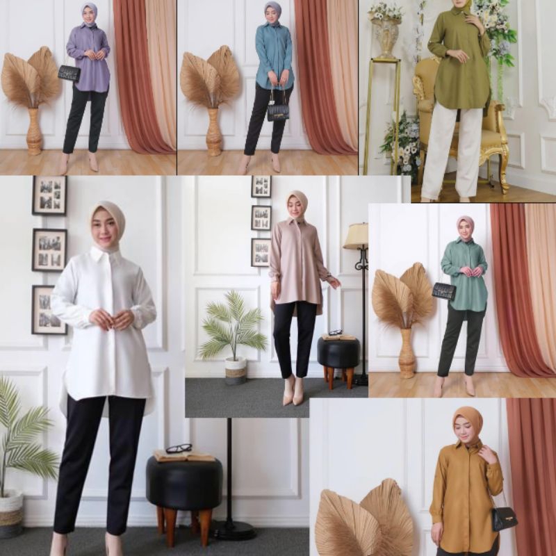 Celin Fashion Baju Atasan Kemeja Polos Wanita Bahan Katun