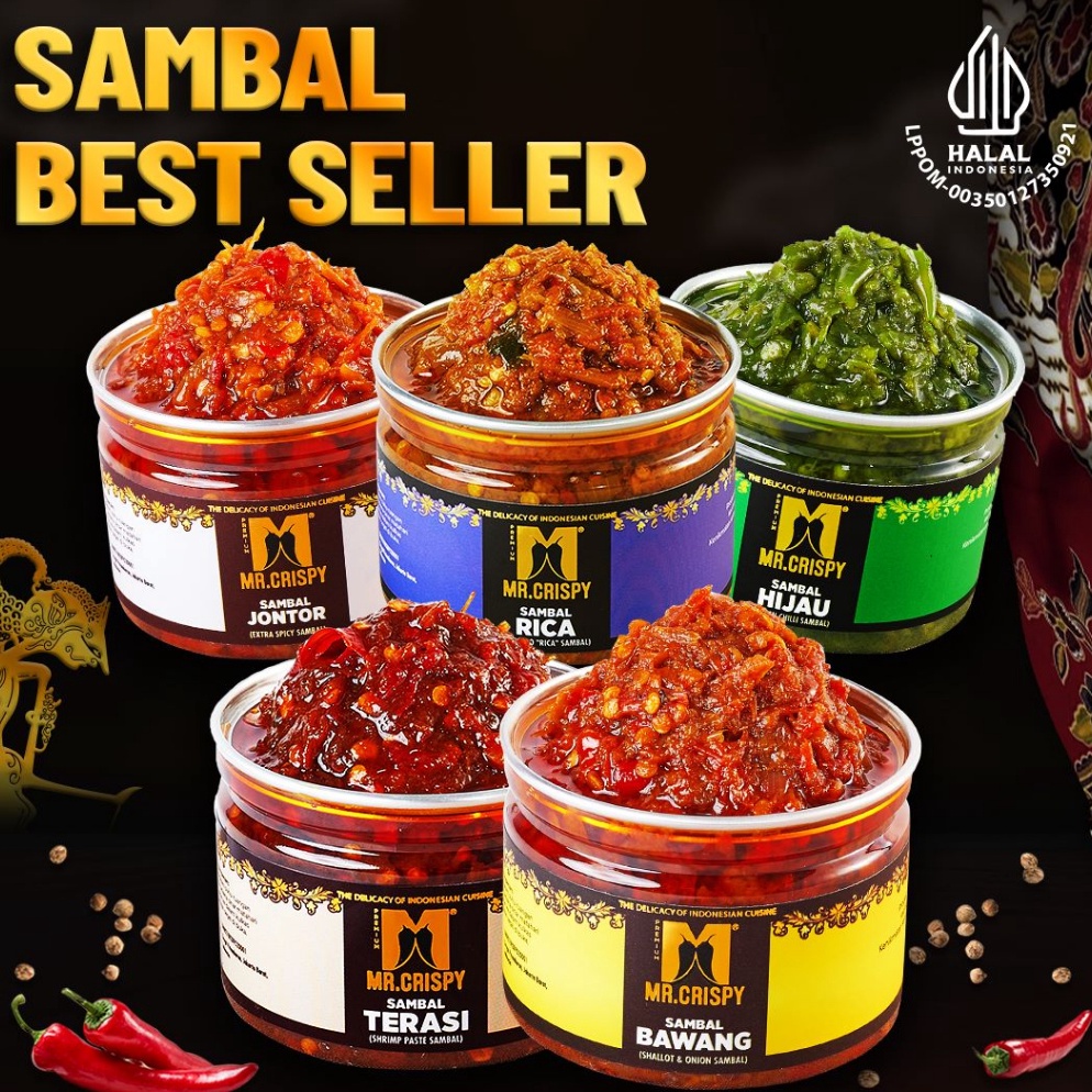 

[♡S62>] Sambal Bawang/Terasi/Jontor/Hijau/Rica Sambel Mr.Crispy Murah_Meriah