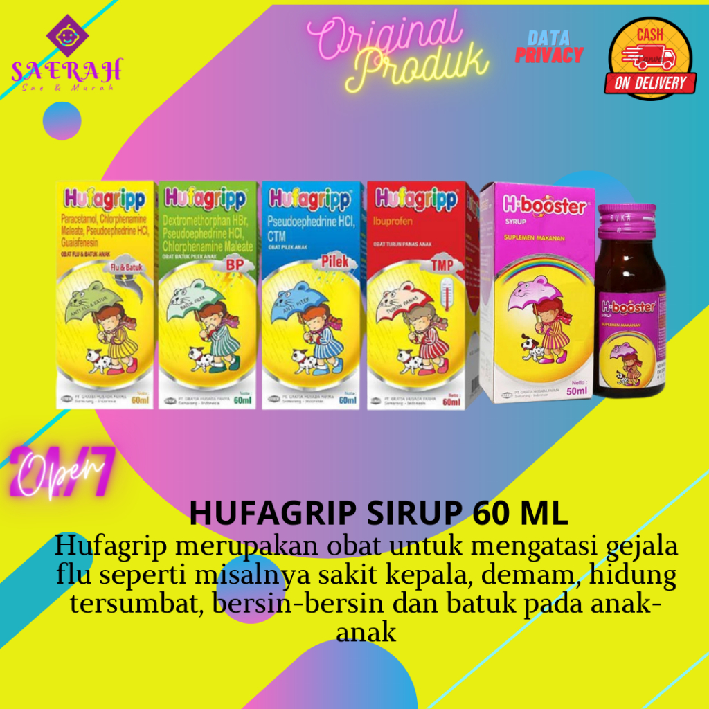 Hufagrip Sirup 60 ml | Hufagrip Pilek | Hufagrip BP | Hufagrip Kuning | Obat Flu Batuk Anak | H Boos