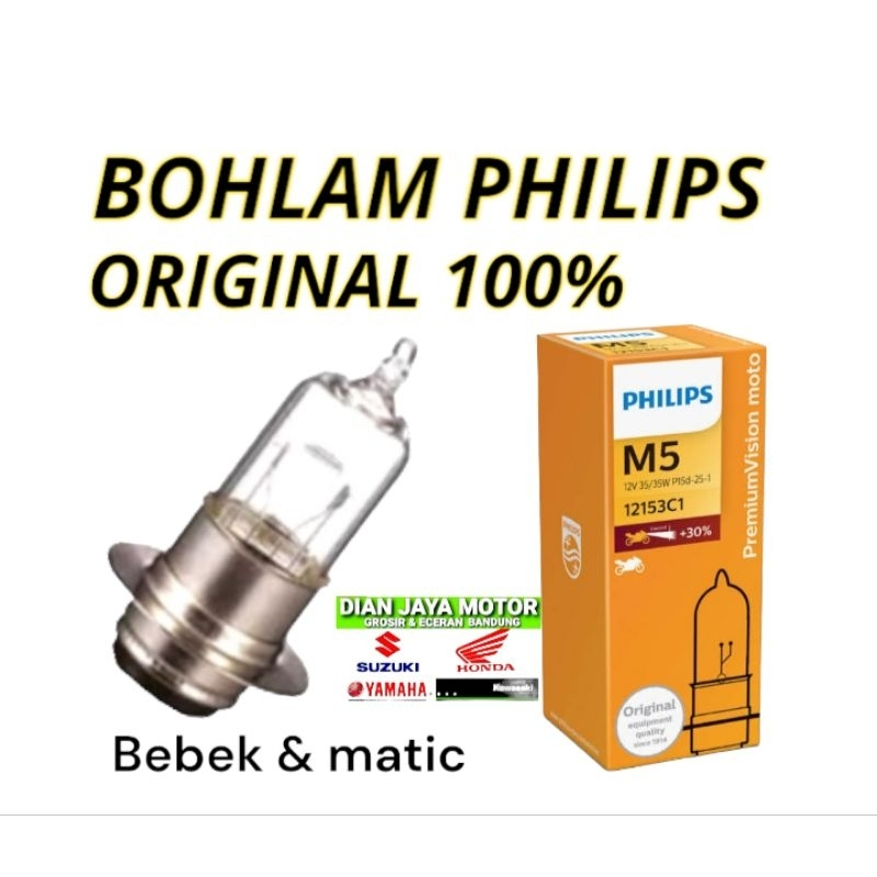 Bohlam Depan lampu Philips M5 25 wat motor Bebek dan Matic Grand Beat vario mio Mio j xeon soul smash jupiter vega Bohlam lampu philps pilips ori asli 100%