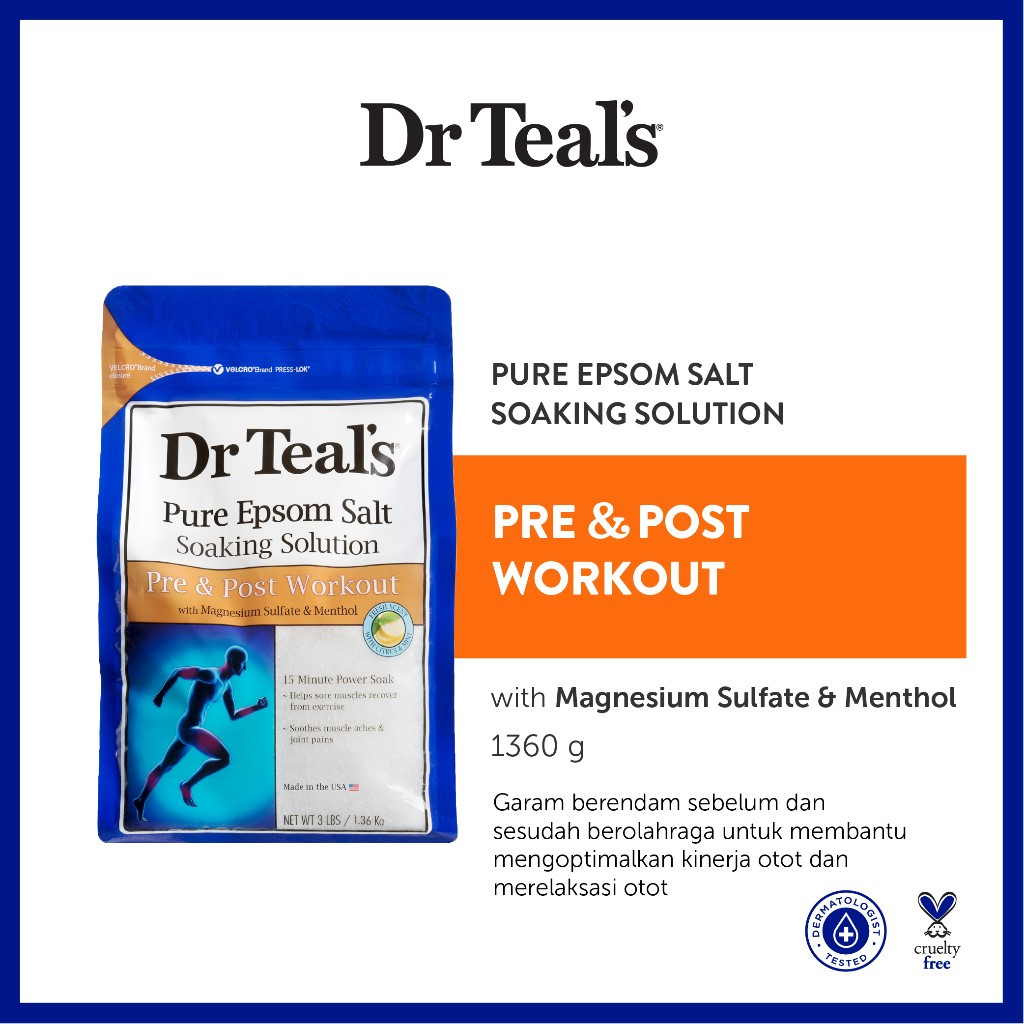 Dr Teal's Pure Epsom Salt Soaks/Garam Berendam - Magnesium Sulfate & Menthol 1360 G