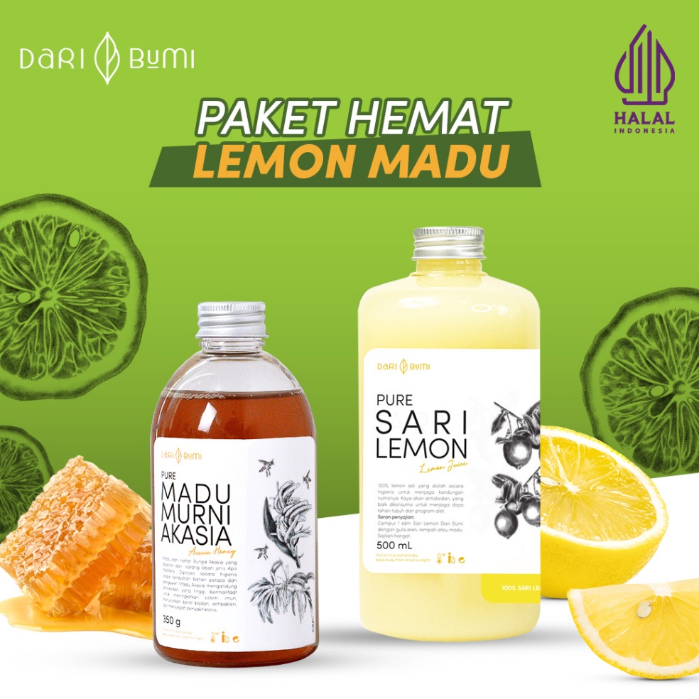 

[☊O50@] Dari Bumi Paket Diet Sehat Alami Sari Lemon 500 Ml dan Madu Akasia 350 Gr [86]