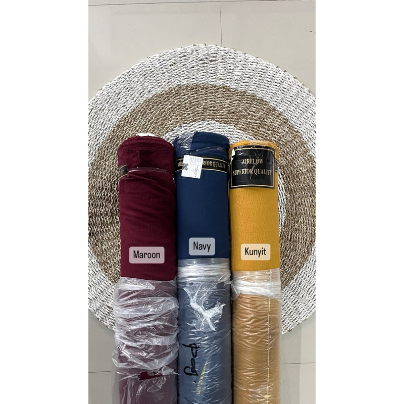 KAIN CRINKLE AIRFLOW SUPERIOR QUALITY 1 ROLL WARNA MAROON,NAVY,KUNYIT, Lebar 150 cm, Panjang 60 Yard
