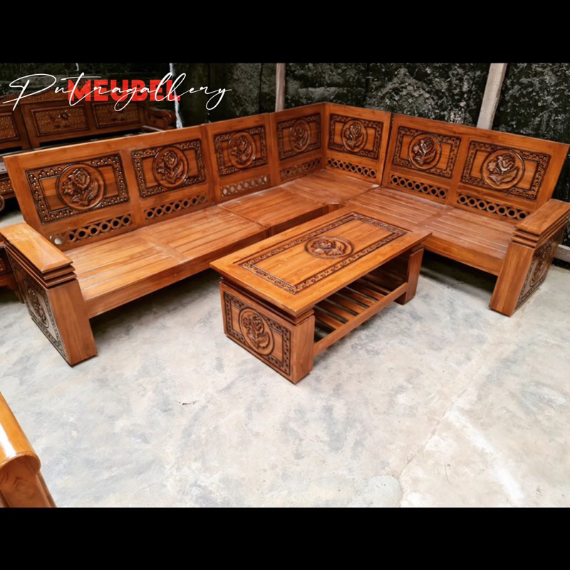 Kursi Tamu Sudut Minimalis Koper Tumpuk Full Kayu Jati Jepara