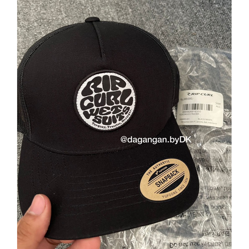 Topi Ripcurl Logo Original Barang Resmi 100% Full Hitam (jaring-jaring)