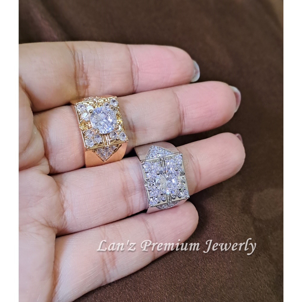 Cincin Pria Berlian Sultan RA2 Kristal Titanium 22K Emas & Perak
