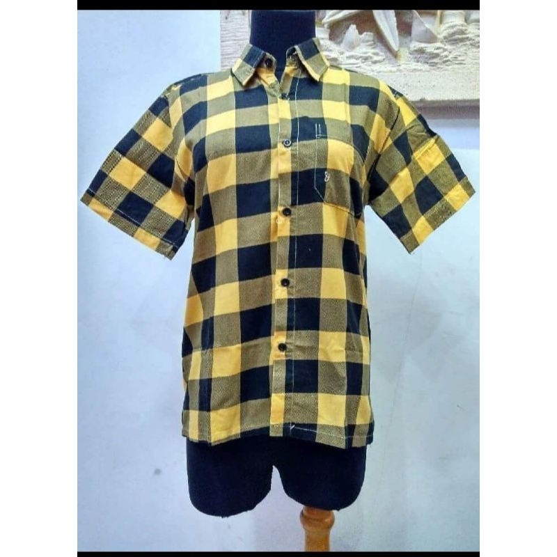 Kemeja Wanita / Kemeja Wanita Motif Kotak Kotak Kuning Hitam Baru