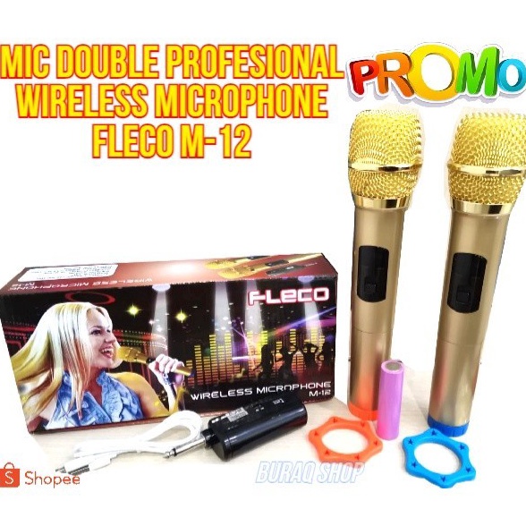 Harga termurah COD Microphone Profesional Wireless Mic Double FLECO M-12//Mic Wireless Double FLECO 