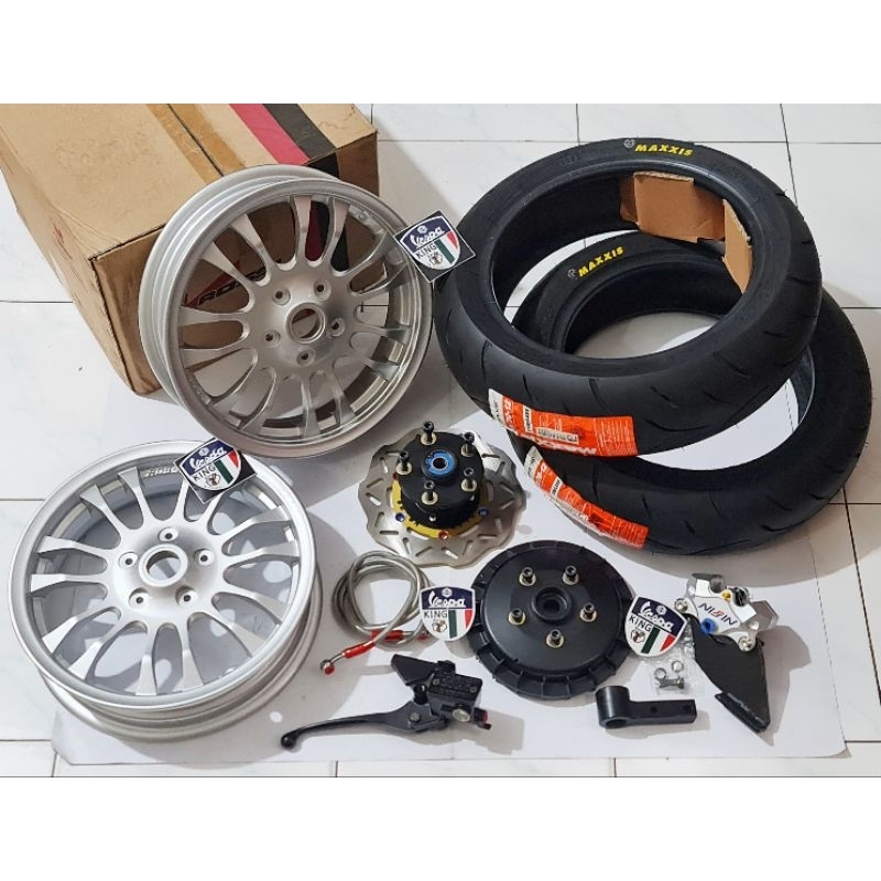 paket upgrade ring 12 full set vespa klasik fork 2 px excel exclusive spartan R12 depan belakang ves