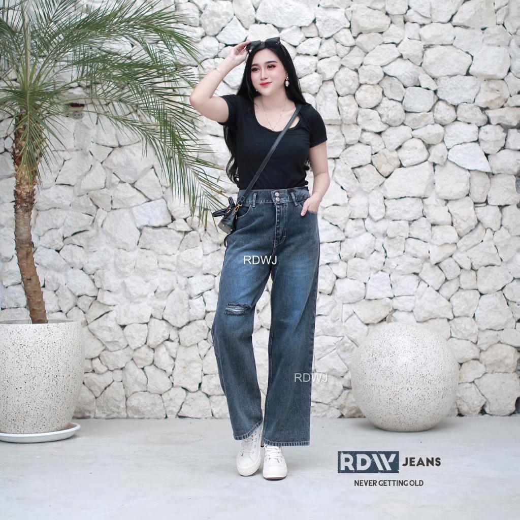 RDWJEANS- Kulot Jeans Wanita Ripped / Jeans Sobek Tidak Tembus Hijab Friendly Warna Snow