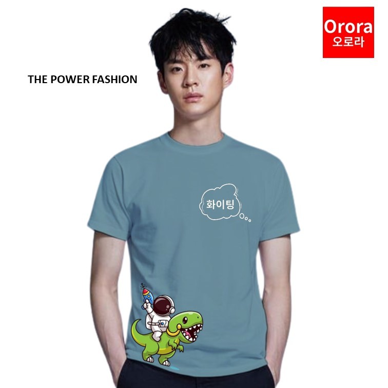 Orora Kaos Distro Premium Astronot Dino Korea Style - Baju Atasan Sablon Pria Wanita Warna Hitam Putih Ukuran S M L XL XXL XXXL Original ORA 01