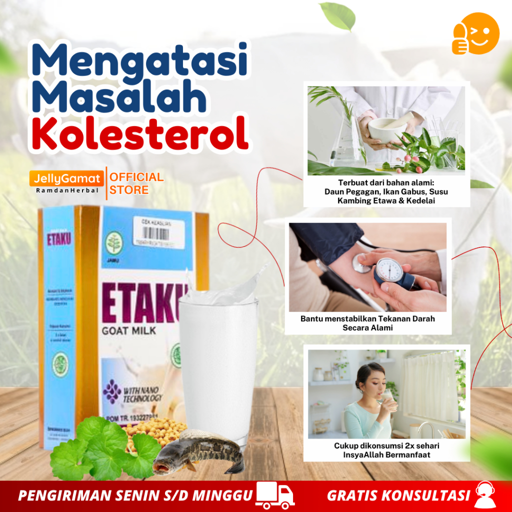 

Susu Penurun Kolesterol Tinggi Susu Kambing Etawa ETAKU GOAT MILK BPOM & HALAL MUI