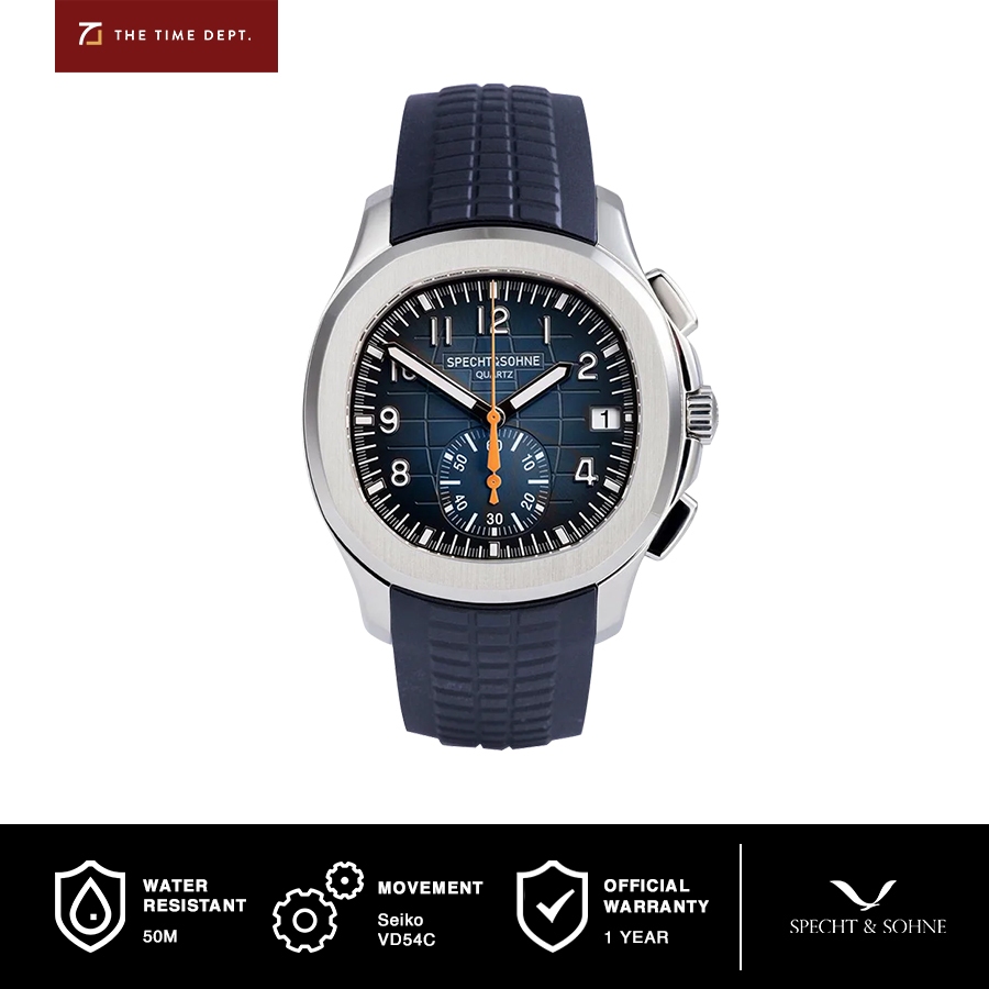 Specht & Sohne SP0006-3 Aqua Biru Chronograph Homage Jam Tangan Pria Seiko Quartz Movement