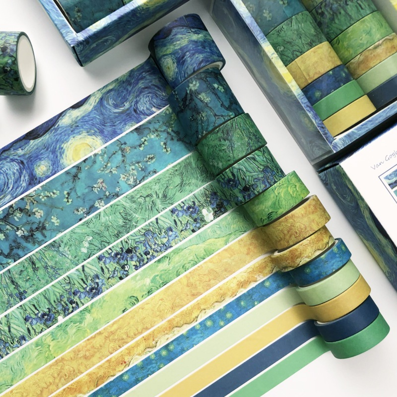 

(READY) 12 ROLL WASHI TAPE VAN GOGH | vintage selotip kertas emas silver retro korea jepang bujo bullet journal scrapbook paper planner stiker sticker lucu elegan aesthetic dekor dekorasi diy deco lukisan hampers gift art craft painting lukisan biru hijau