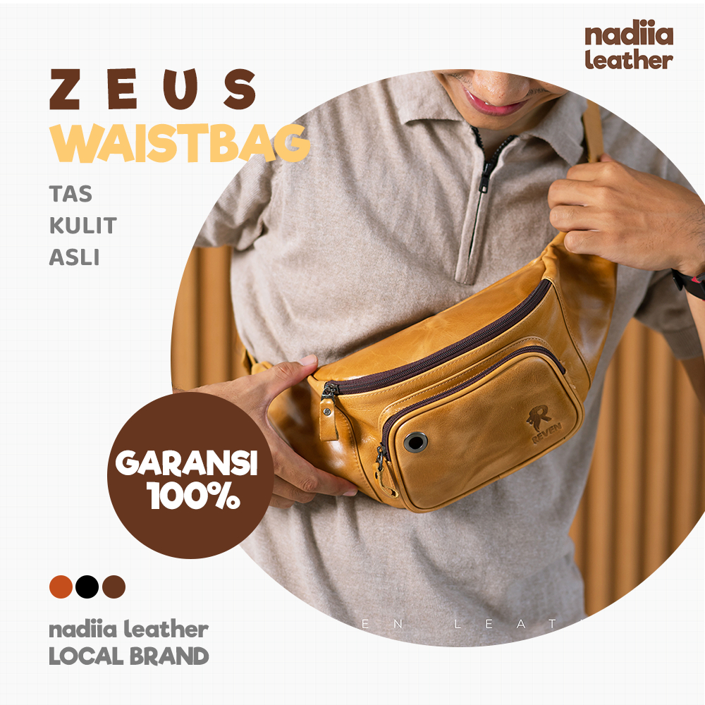 Tas Pinggang Pria Kulit Asli Waist Bag Anti Air Reven Zeus Bag