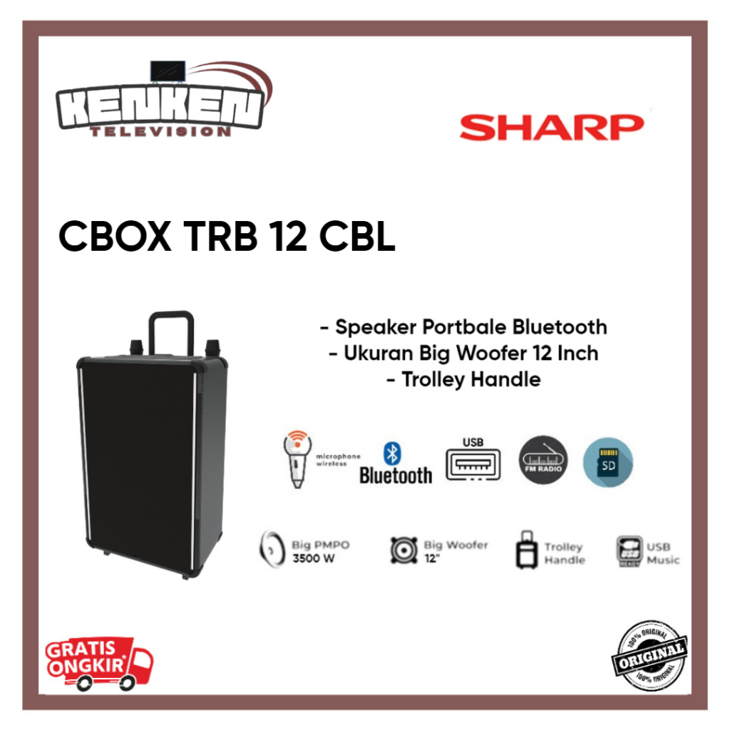Speaker Portable Bluetooth Karaoke Sharp CBOX-TRB-CBL Speaker Trolley Sharp