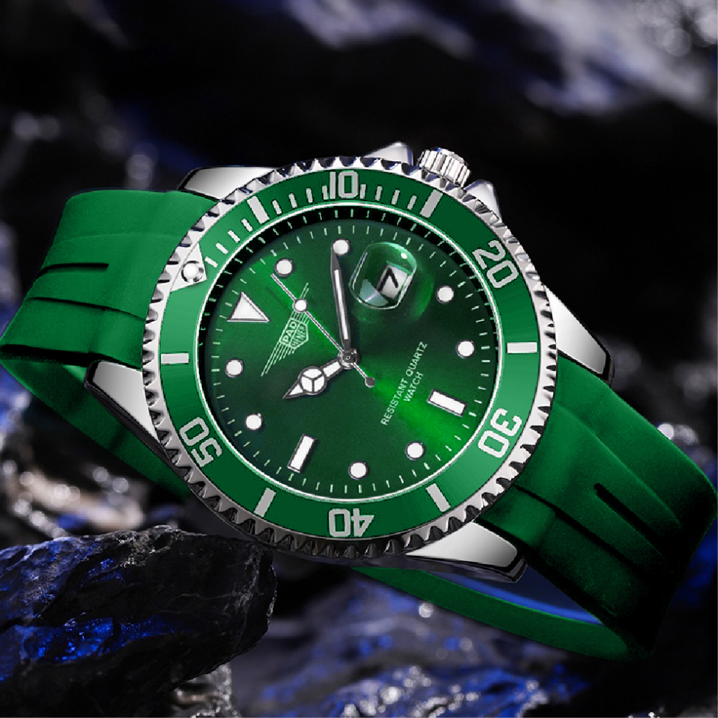 PAD HENER SKY MASTER Green Rubber Jam Tangan Unisex Analog Original Water Resistant Tanggal Aktif