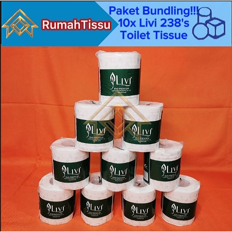[Paket Bundling 10 Rolls] Livi Evo Elegant Single Core 238 Sheets 2 Ply Murah Toilet Tissue