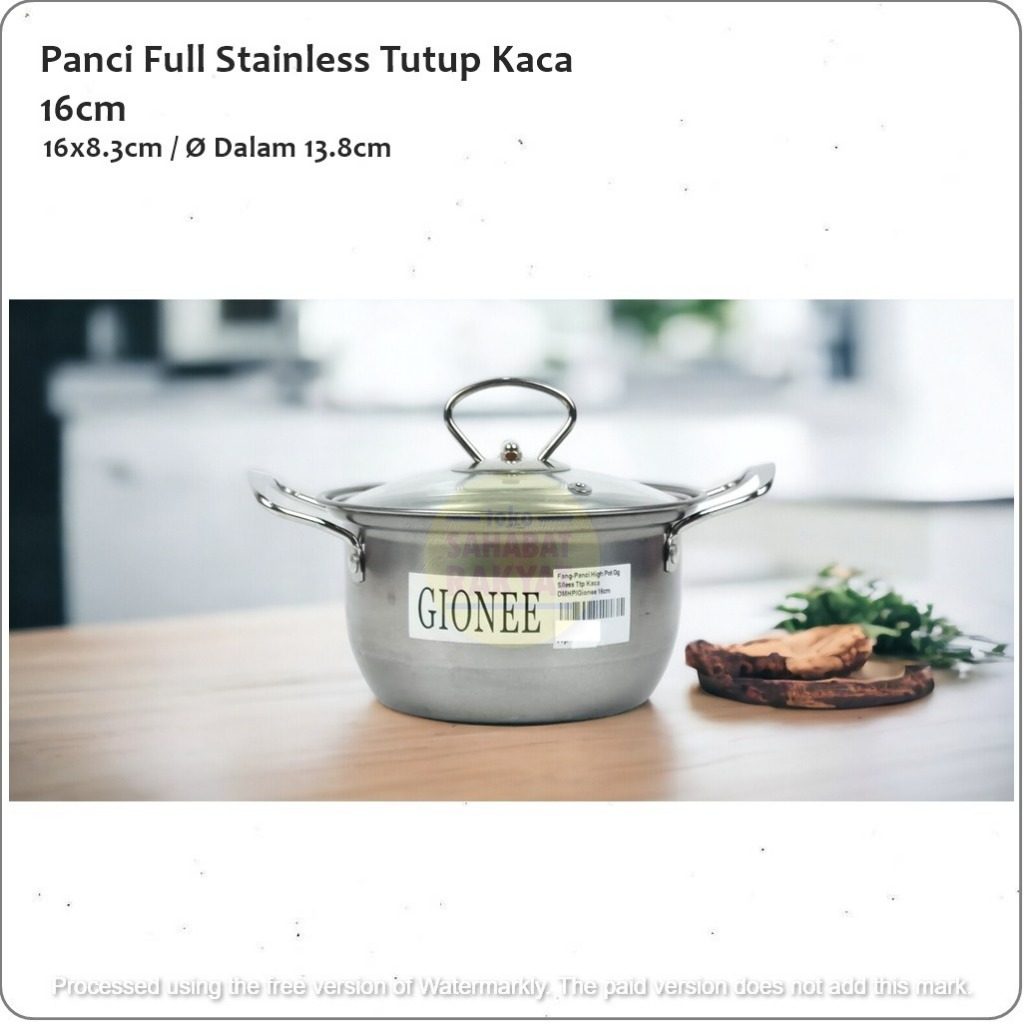 Panci High Pot Stainless Tutup Kaca Gionee 16cm