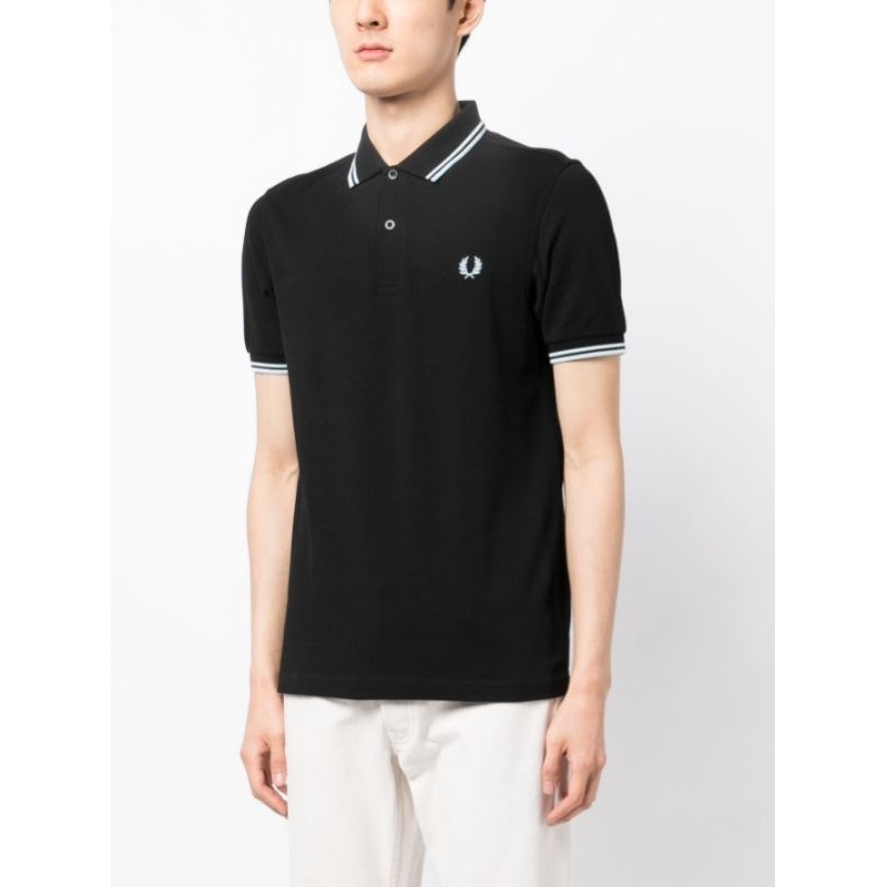 Fred Perry Polo Shirt Black Twin Tipped White